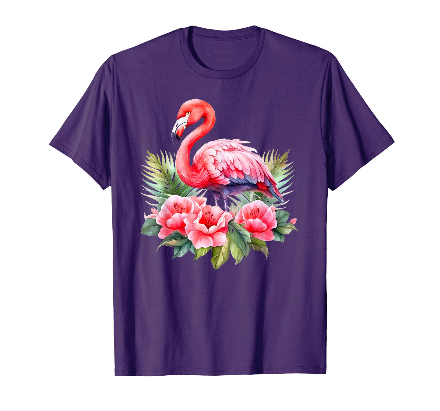 Flamingo Flowers Tropical Watercolor Bird Womens Top T-Shirt