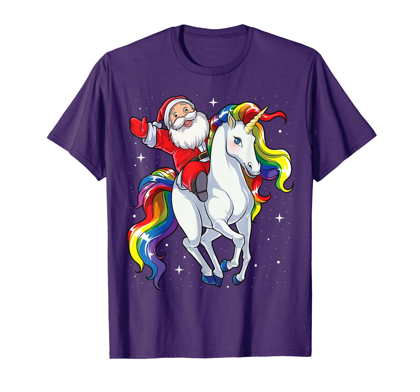 Christmas Santa Riding Unicorn Xmas Girls Women Rainbow T-Shirt