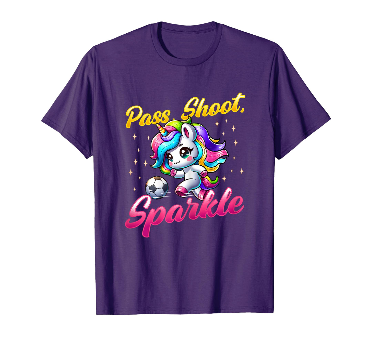 Pass Shoot Sparkle Soccer Player Unicorn Women Girls T-Shirt