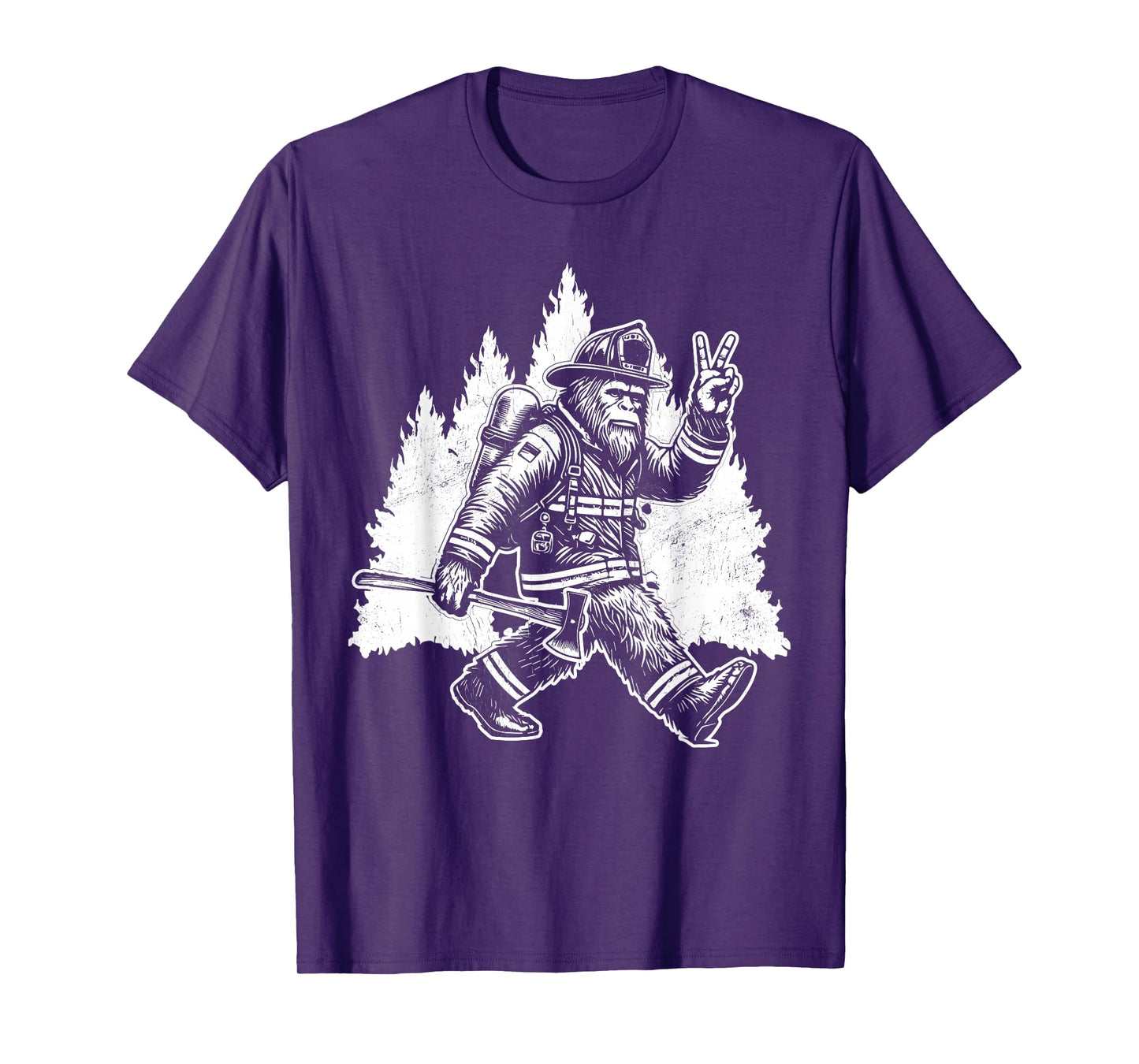 Funny Bigfoot Firefighter Sasquatch Design Men's Retro Bigfoot Firefighter Sasquatch Fireman T-Shirt - Black, Small, Short Sleeve
