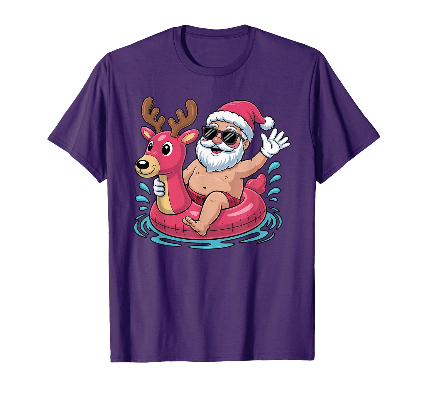 Santa Swimming At Pool Christmas in Summer July Beach Party T-Shirt