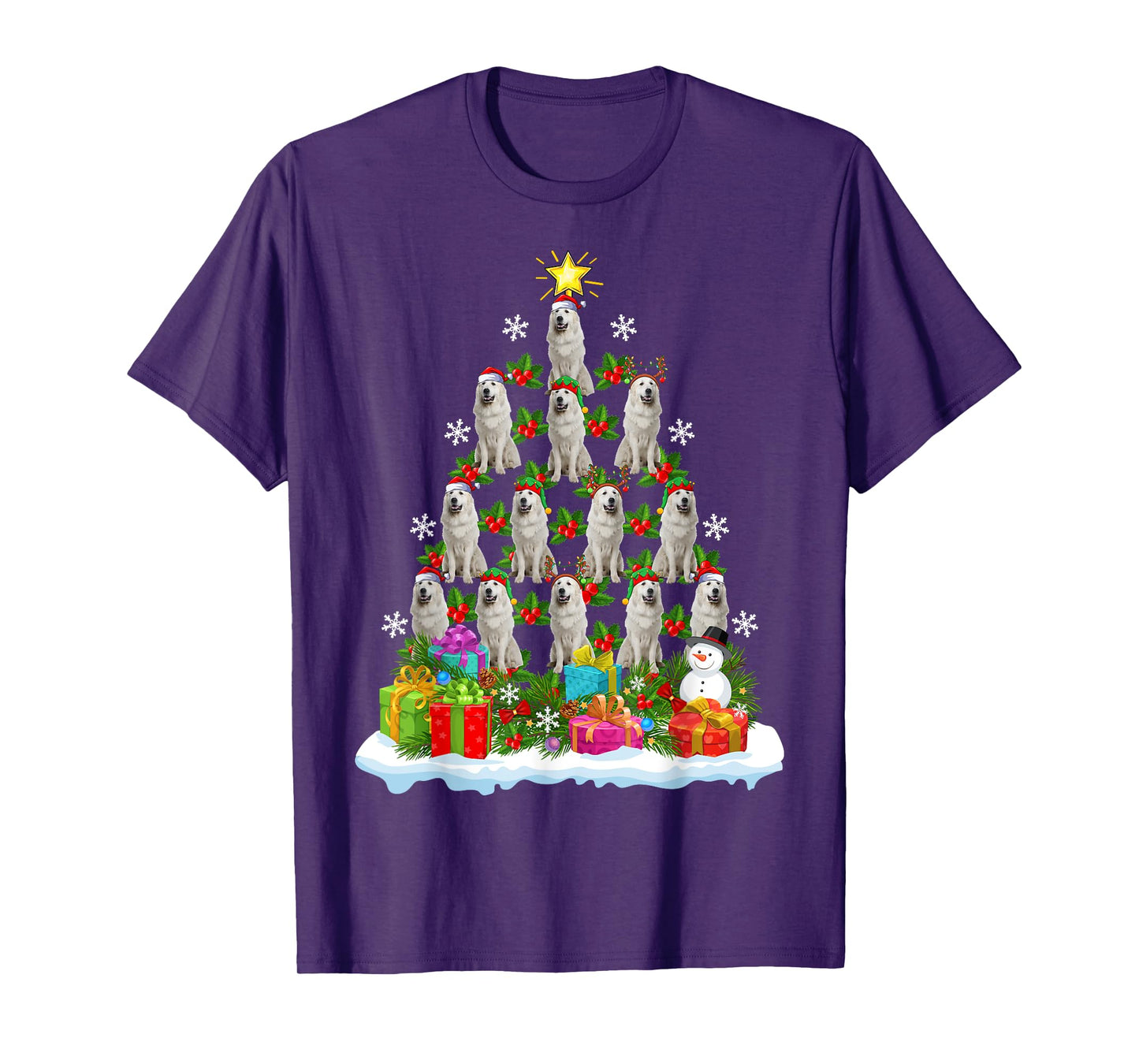 Xmas Decoration Santa Great Pyrenees Dog Christmas Tree Men Women Kids T-Shirt