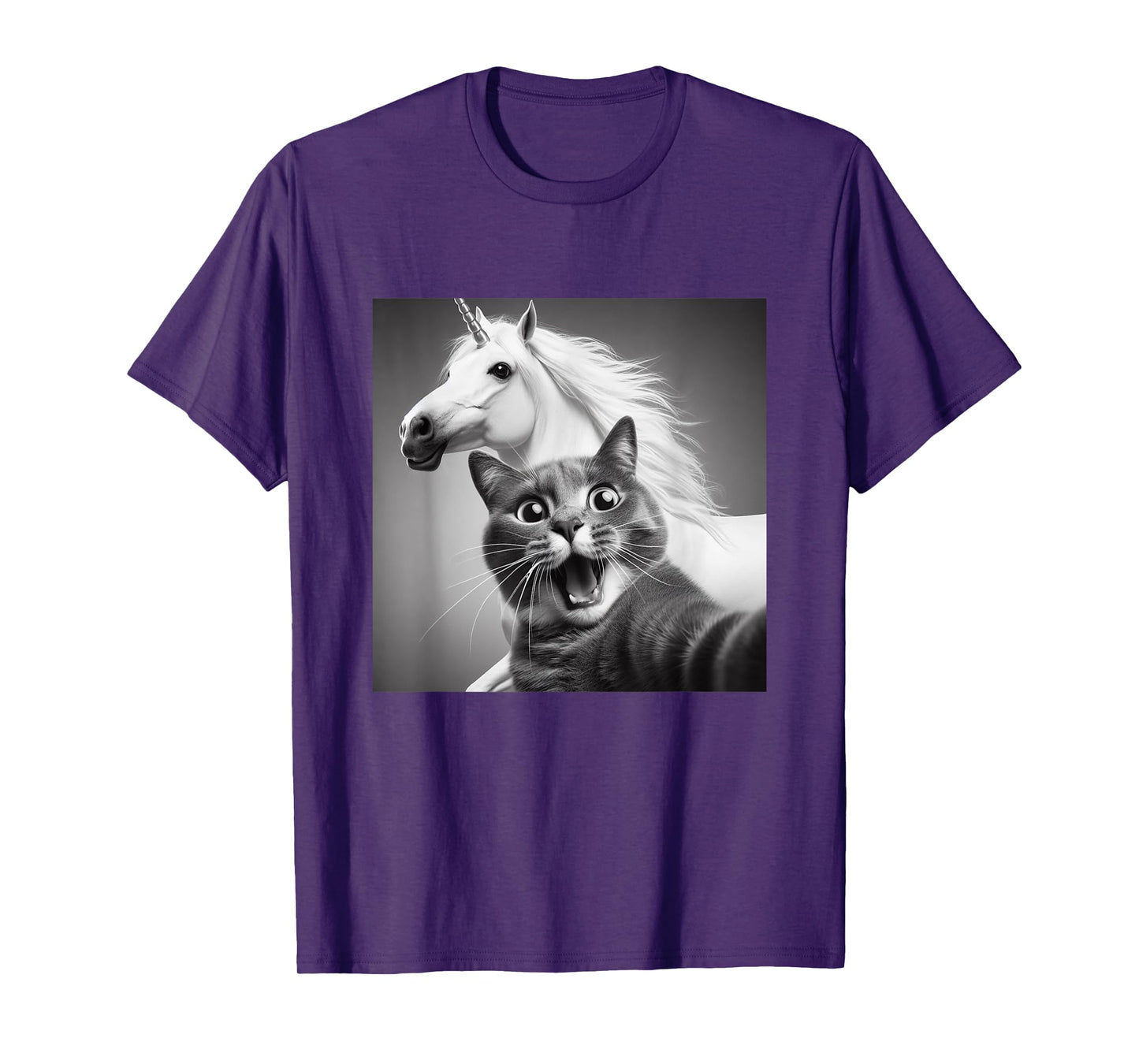 Funny Surprised And Scared Cat Taking Selfie With Unicorn T-Shirt for Men Women Girls Kids
