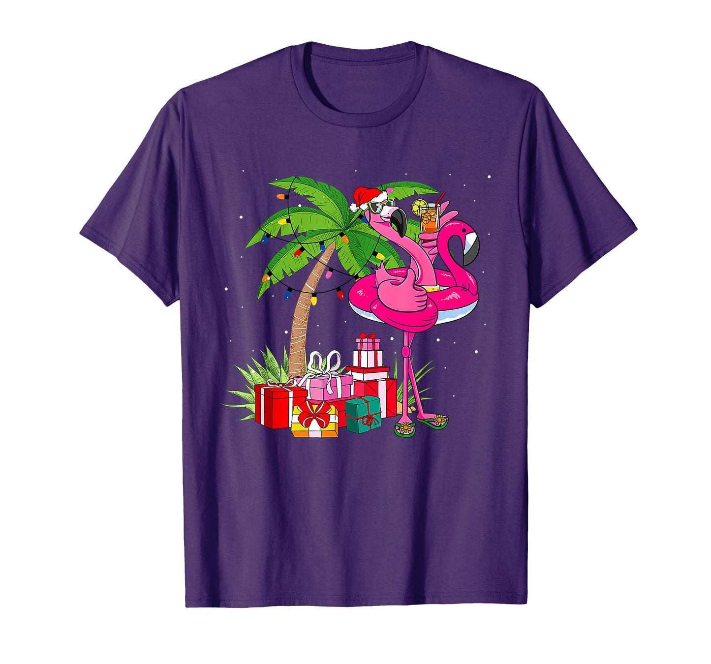 Flamingo Sunglasses Xmas Beach Tropical Christmas in July T-Shirt