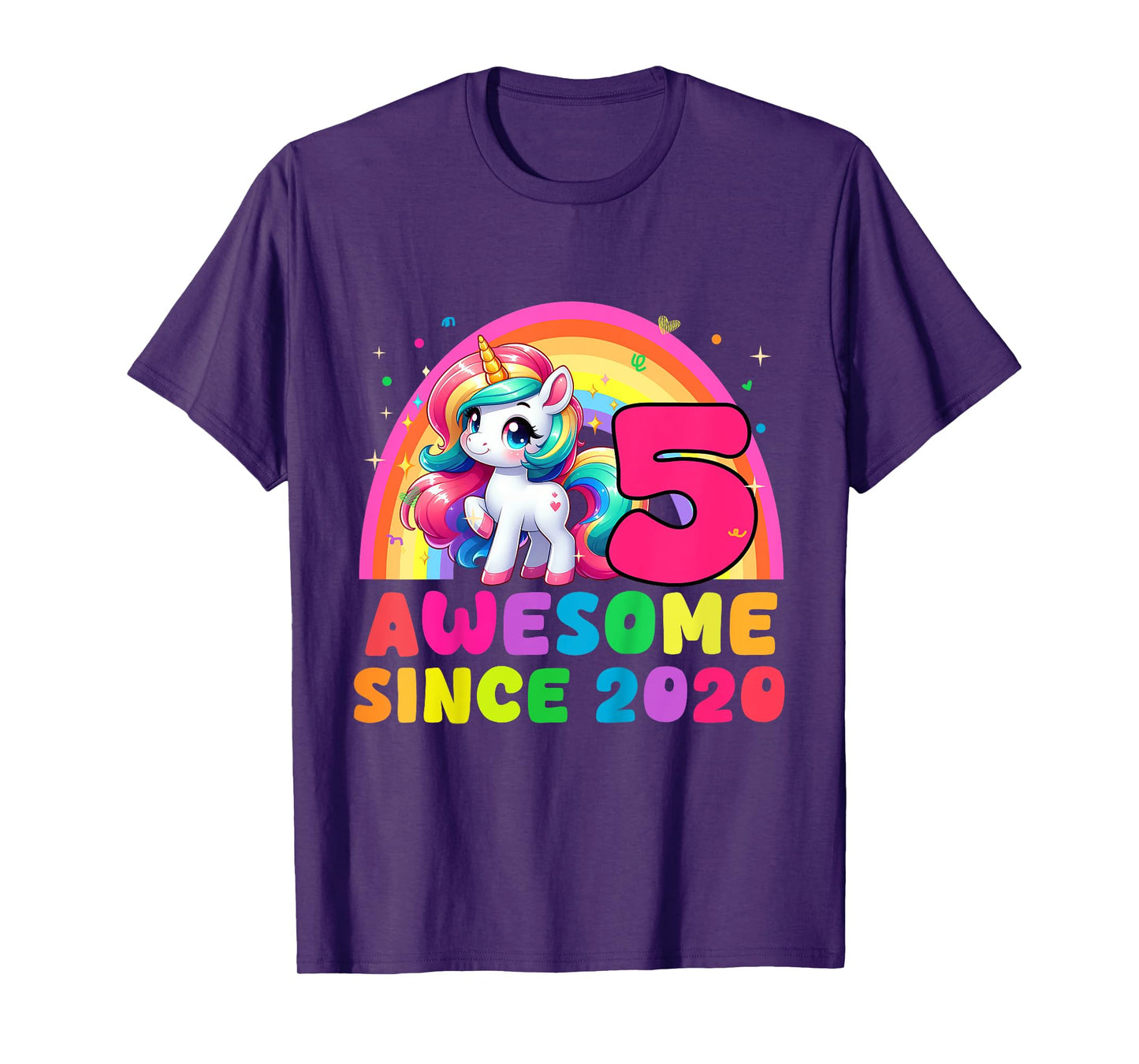 Kids 5 Years Old Unicorn Awesome Since 2020 Girls Boy Kids Party T-Shirt