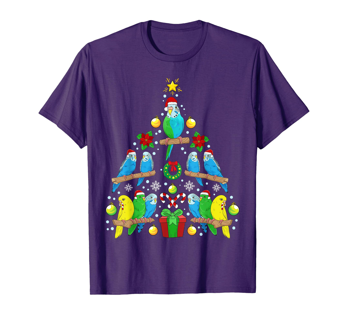 Animals Christmas Tree Presents Budgie Christmas Tree Bird T-Shirt