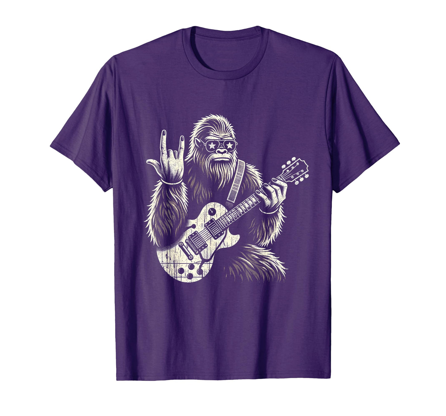 Bigfoot Playing A Guitar Rock On Sasquatch Big Foot T-Shirt