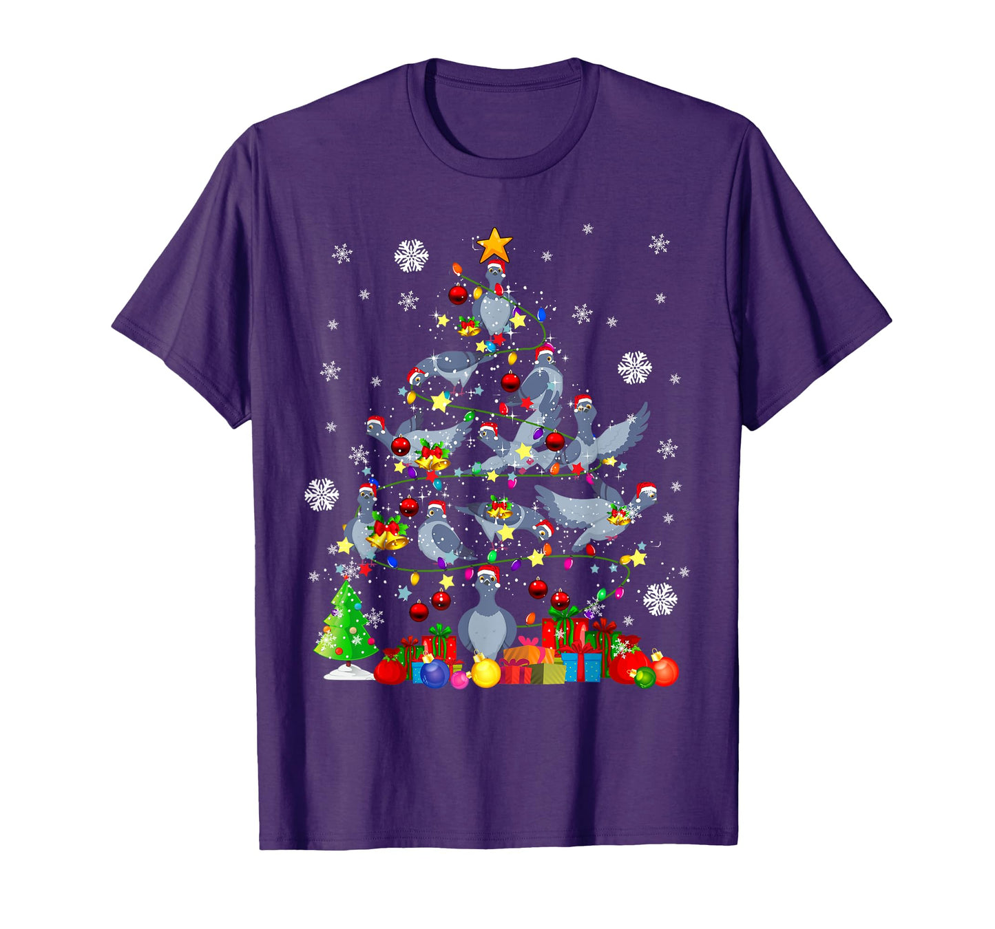 Christmas Tree Light Santa Pigeon Bird Lover T-Shirt