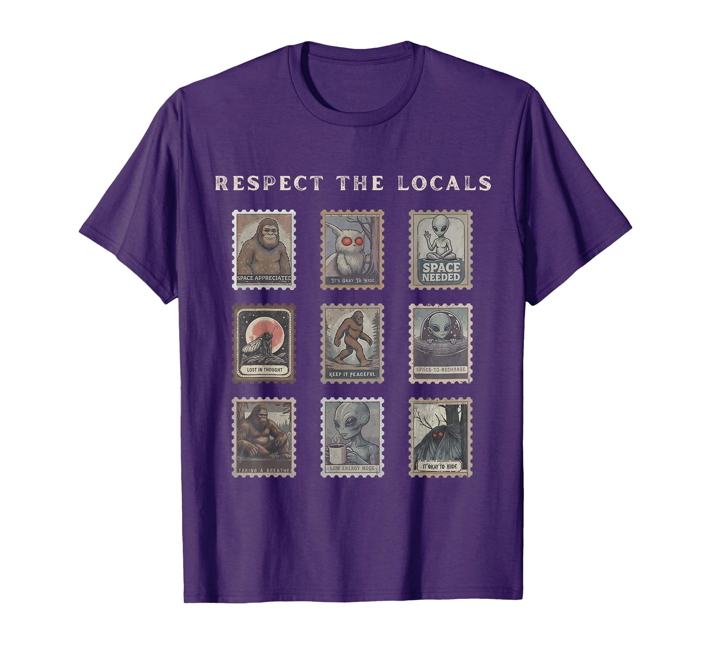 Respect The Locals Cryptid Mothman Hiking Bigfoot Introverts T-Shirt