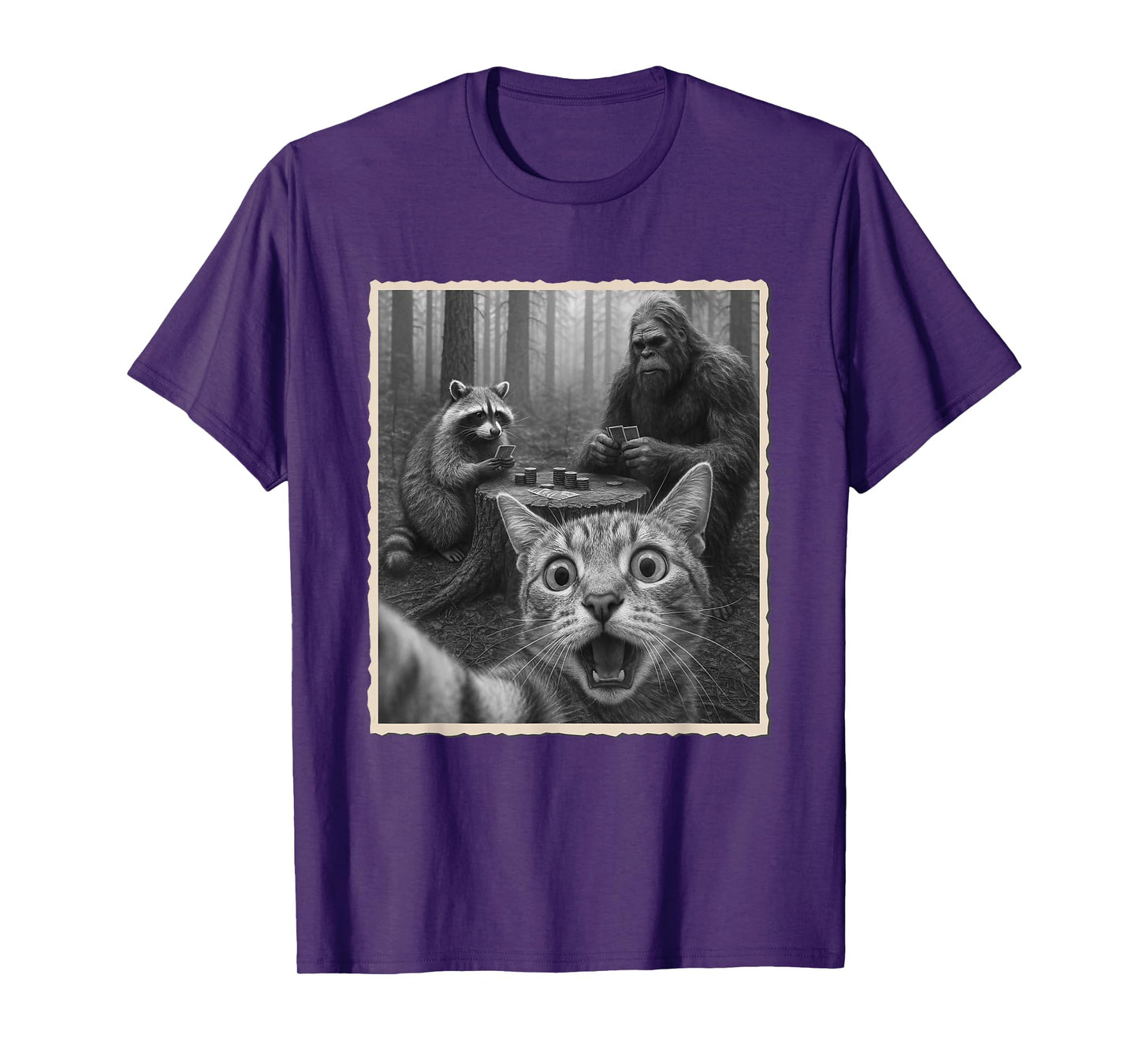 Cat Selfie With Raccoon & Bigfoot | Funny Scared Cat T-Shirt
