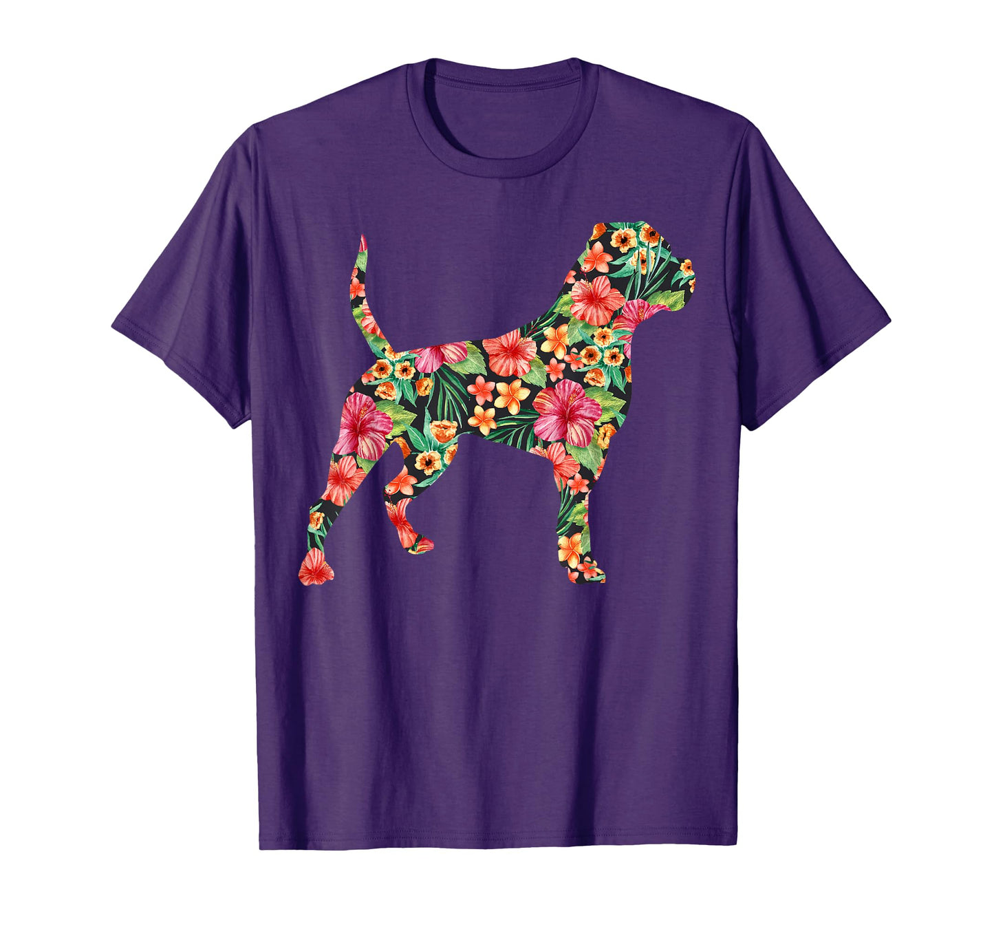 American Bulldog Flower Funny Dog Silhouette Floral Gifts T-Shirt for Men Women Kids