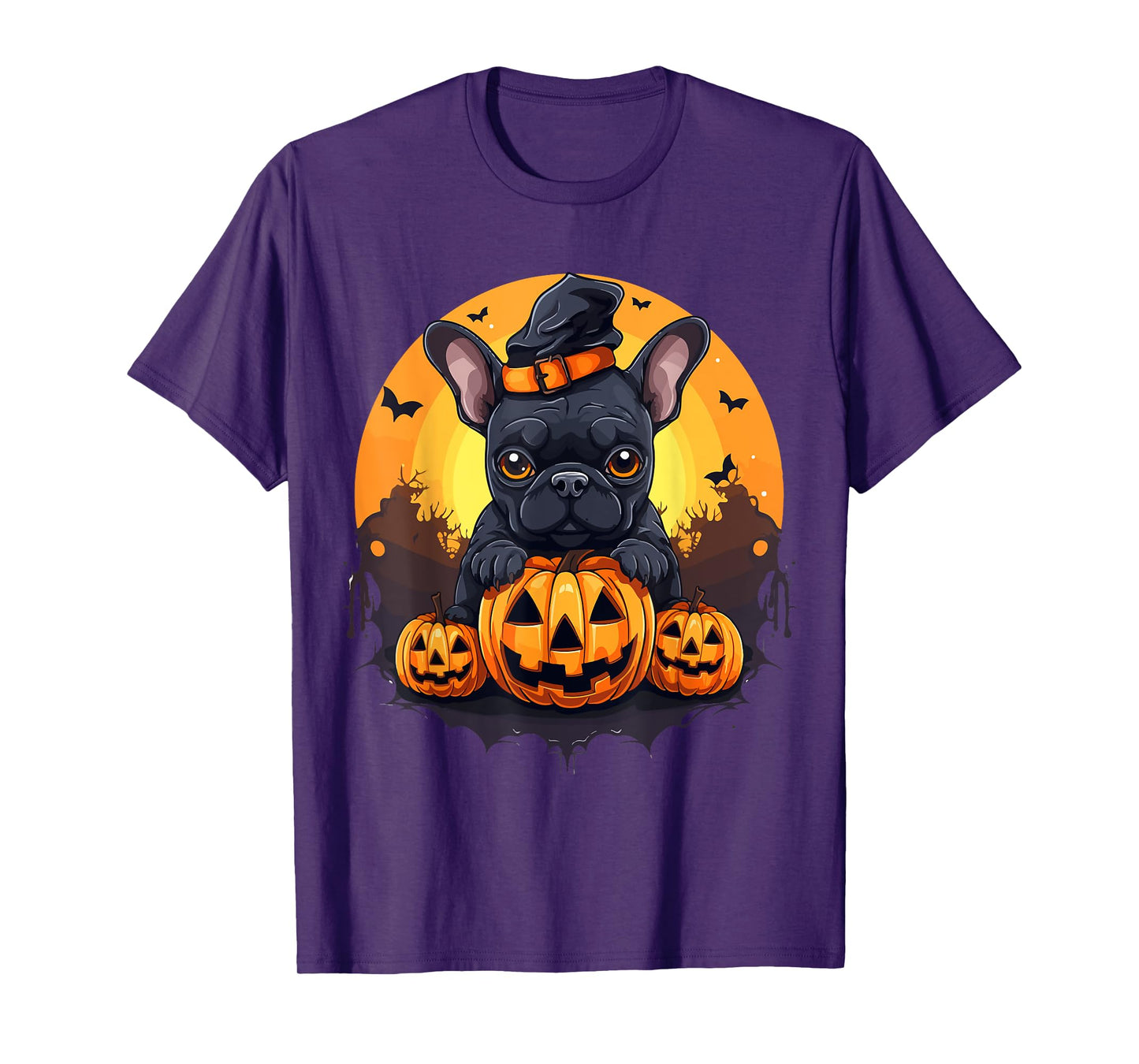 French Bulldog Frenchie Dog Breed Pet Halloween Pumpkins T-Shirt for Men Women Kids