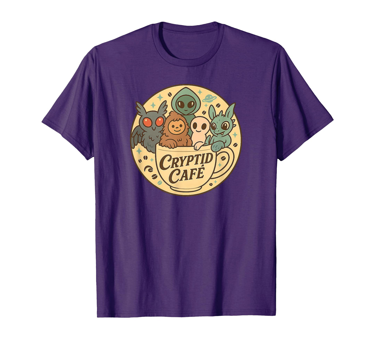 Sweet Mothman Cute Bigfoot Aliens Cryptid Cafe Cryptozoology T-Shirt