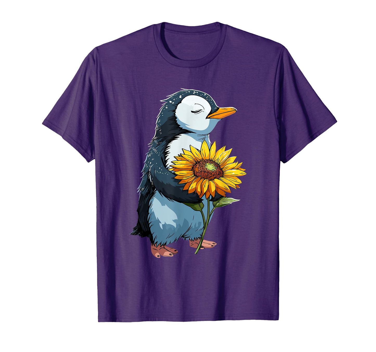 Penguin Holding Sunflower Cute Penguin Lover T-Shirt