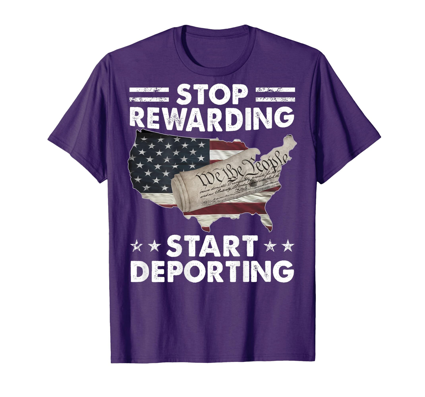 Stop Rewarding Start Deporting Vintage American Flag (BACK) T-Shirt