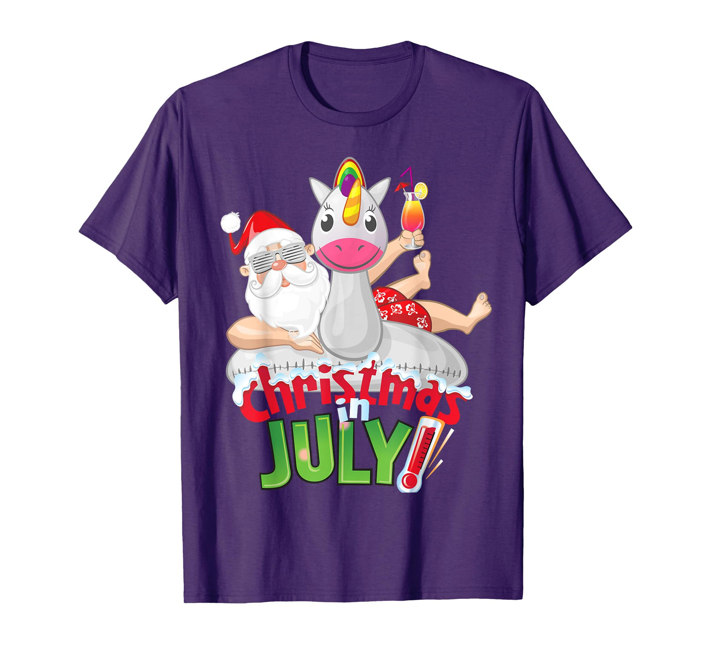 Funny Christmas in July Shirt Summer Unicorn Float Xmas T-Shirt for Men Women Kids
