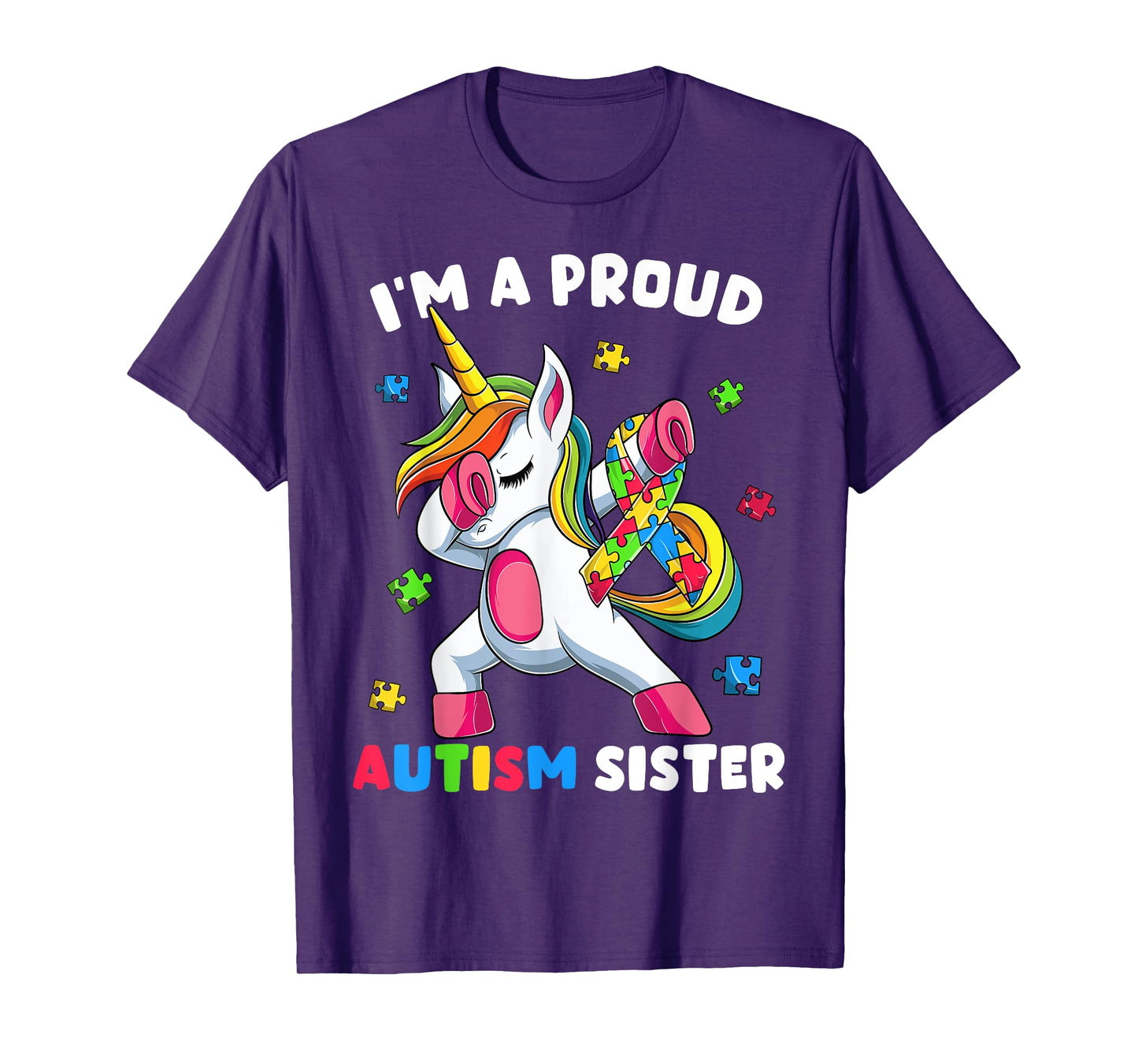 Proud Autism Sister Dab Dance Shirts, Girls Dabbing Unicorn T-Shirt