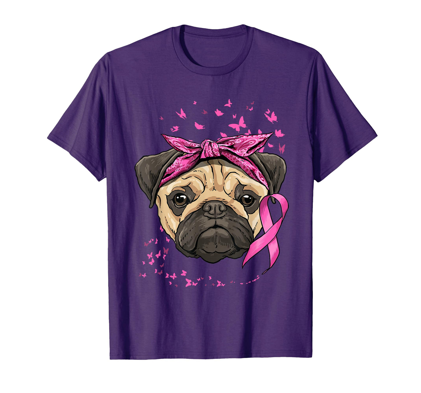 Breast Cancer Awareness Pug Dog Pink Ribbon Cancer Survivor T-Shirt