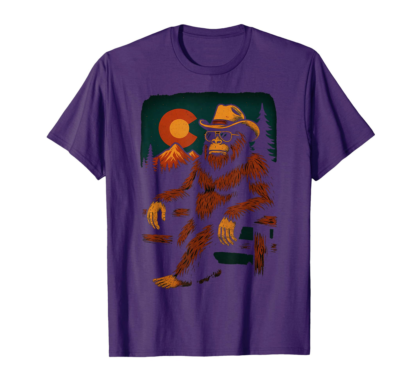 Colorado Cowboy Bigfoot Sasquatch Western Sunset Vibes T-Shirt