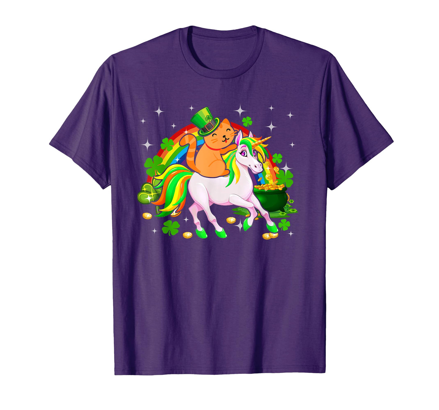 Leprechaun Cat Riding Unicorn Happy St Patrick's Day Gifts T-Shirt for Men Women Kids