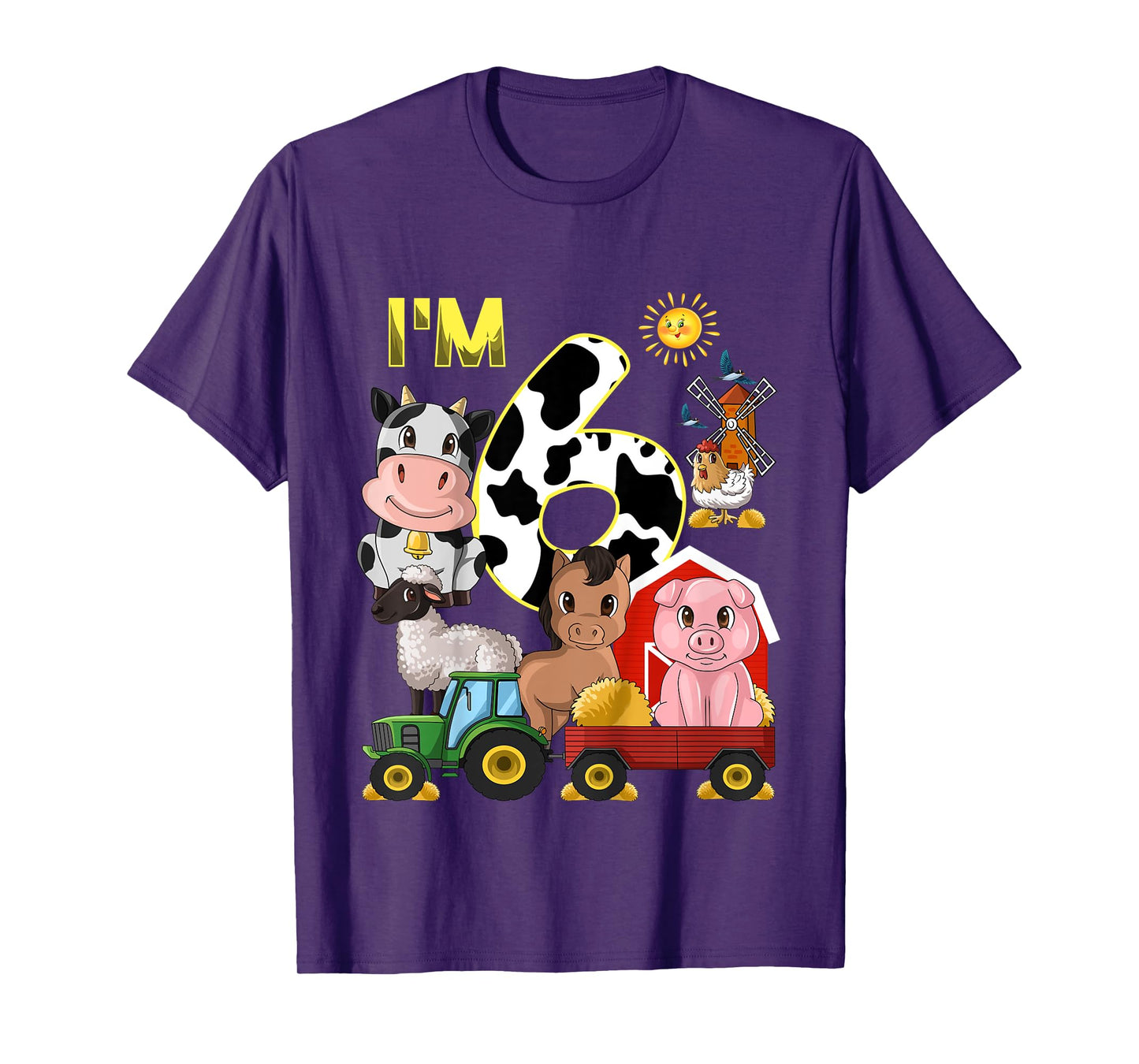 Kids Farm Animals Tractor 6th Birthday 6 Year Old Birthday Party T-Shirt