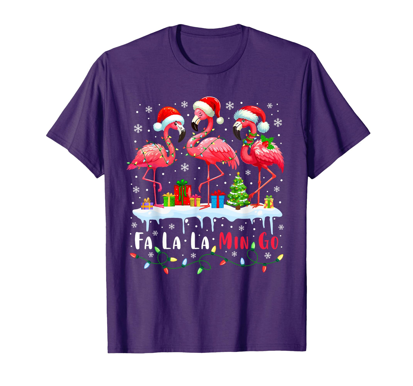 Fa La La Mingo Flamingo Christmas Tropical Xmas Tree Lights T-Shirt