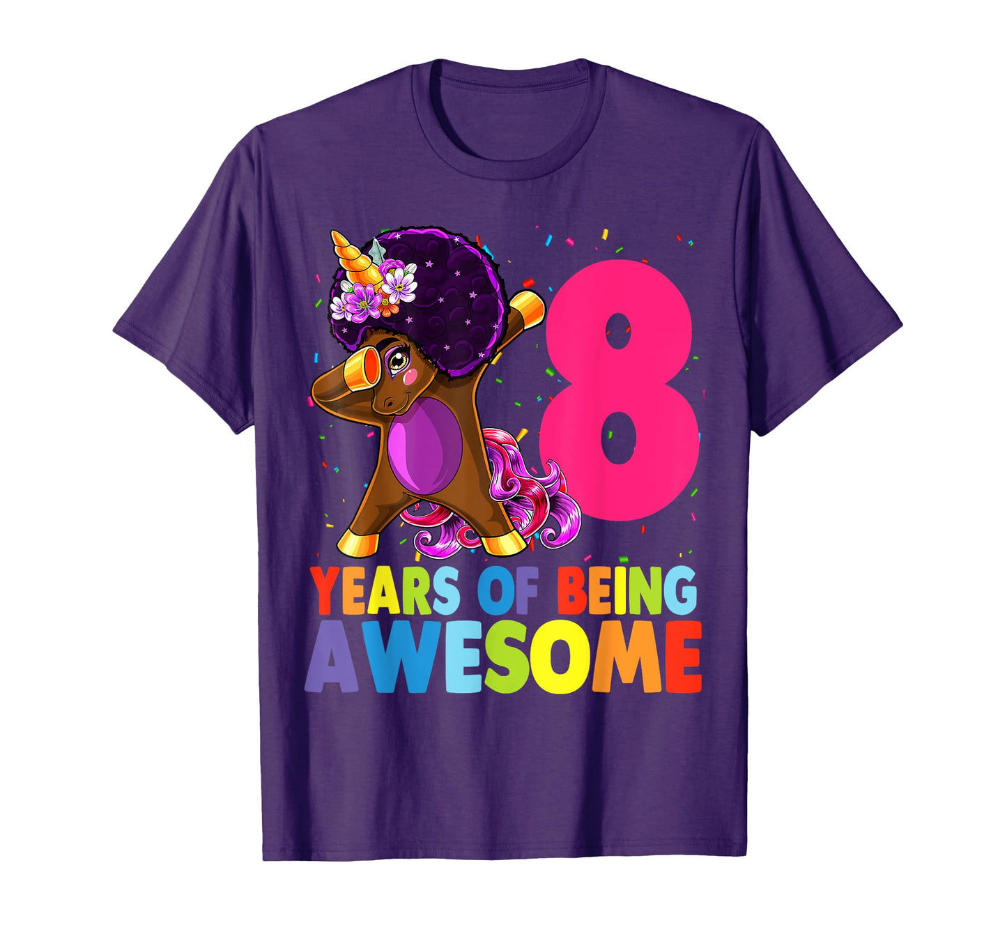 8th Birthday Dabbing Unicorn Afro Party Gift 8 Years Old T-Shirt