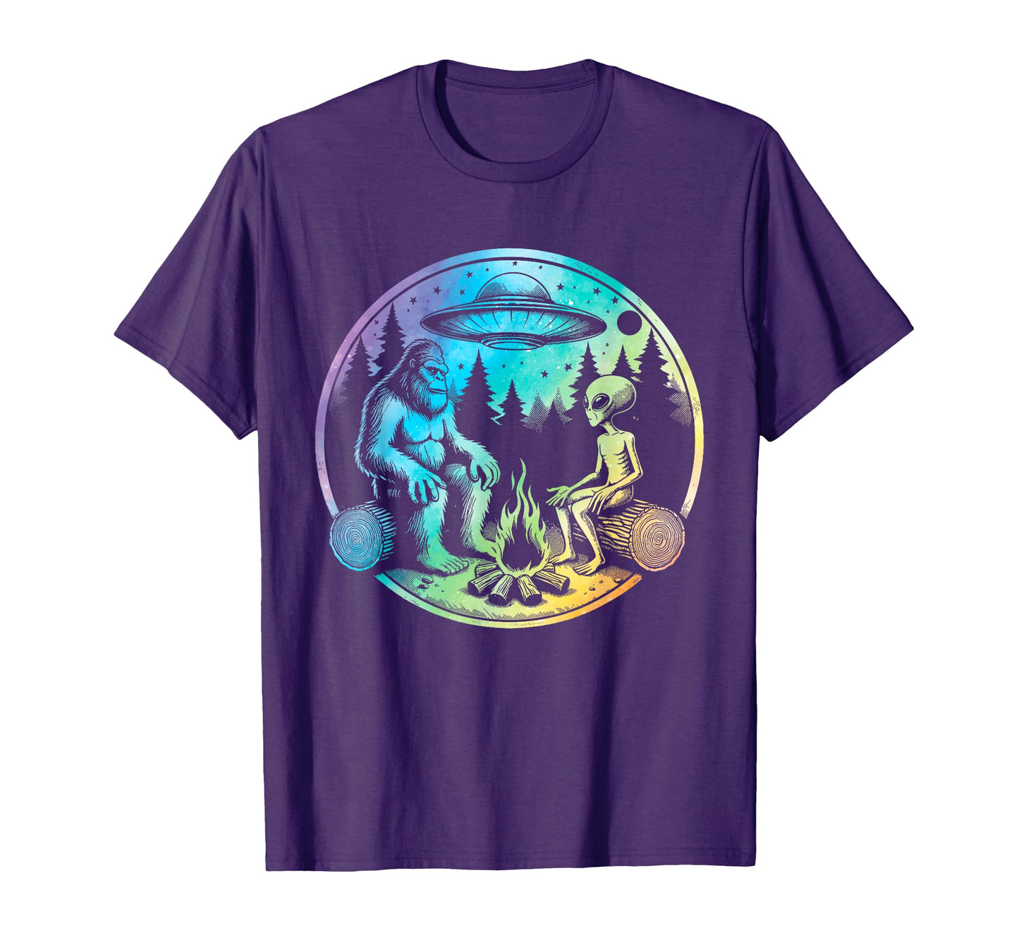Bigfoot and alien sasquatch camping tie dye T-Shirt