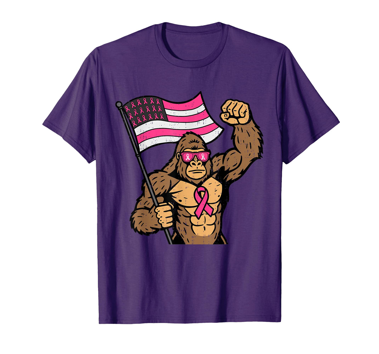 Bigfoot Sasquatch Breast Cancer Pink Ribbon Support Men Boys T-Shirt