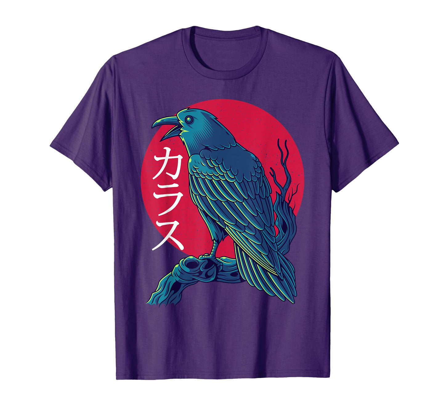 Red Moon Raven Black Crow Bird Japanese Gothic T-Shirt