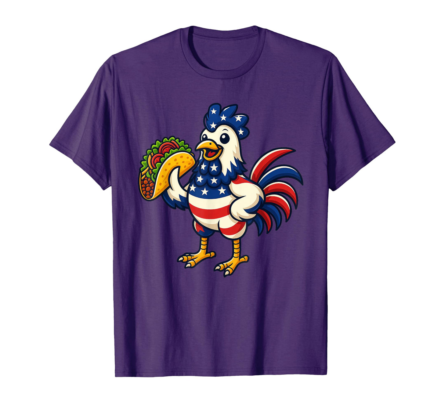 Chicken Eating Taco American Flag 4th Of July T-Shirt