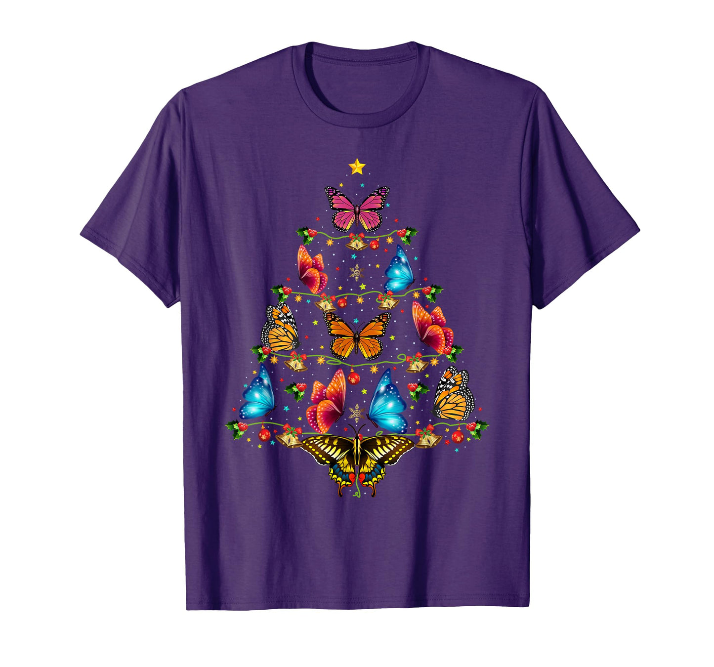 Butterfly Bird Lover Xmas Gift Butterfly Christmas Tree T-Shirt