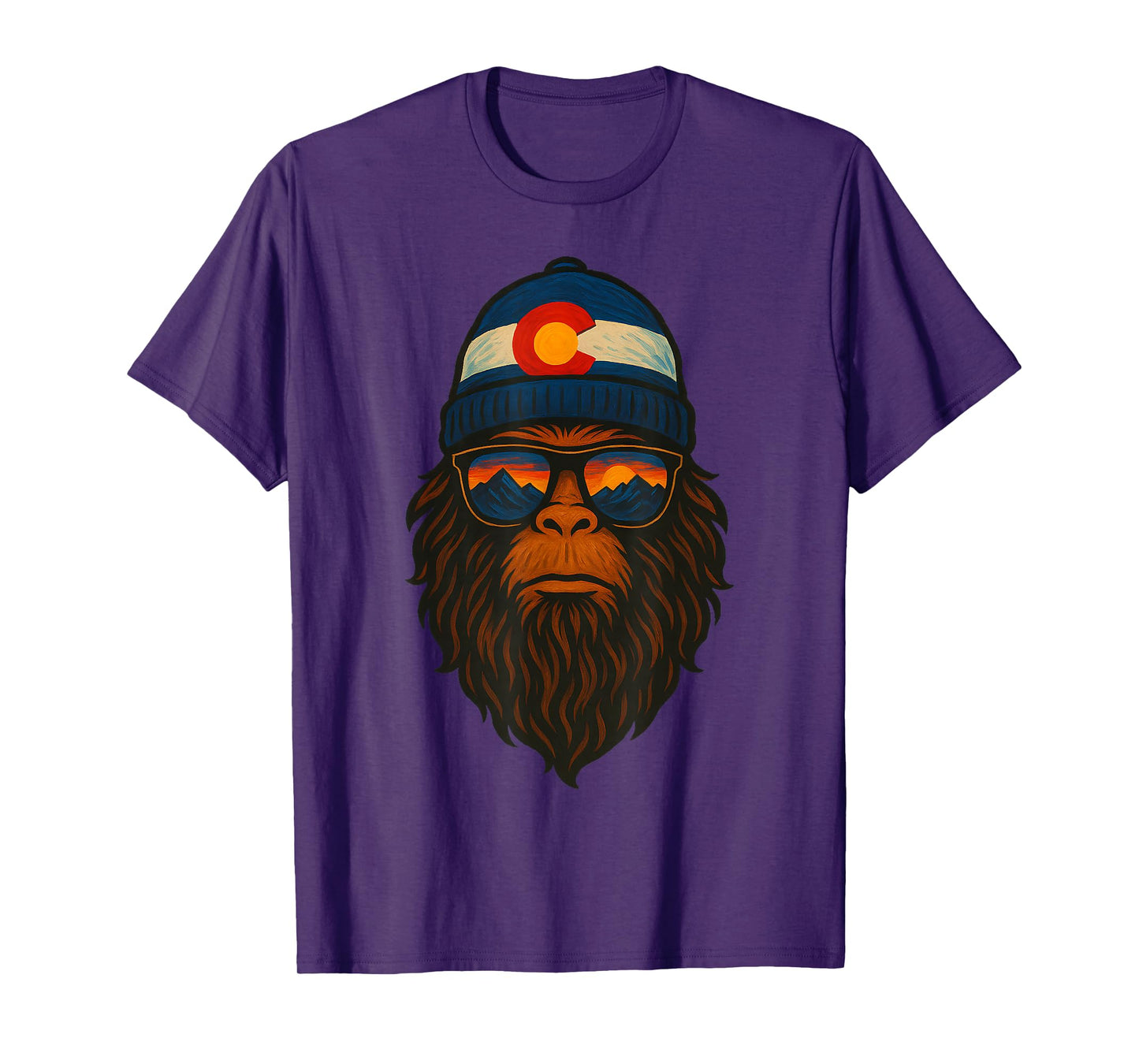 Colorado Sasquatch Beanie Sunset Mountain Bigfoot Art Retro T-Shirt