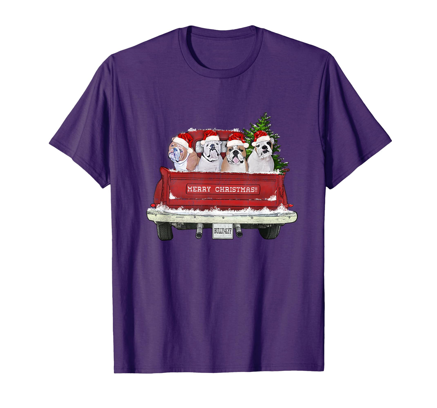 English Bulldogs Vintage Farm Truck Christmas T-Shirt