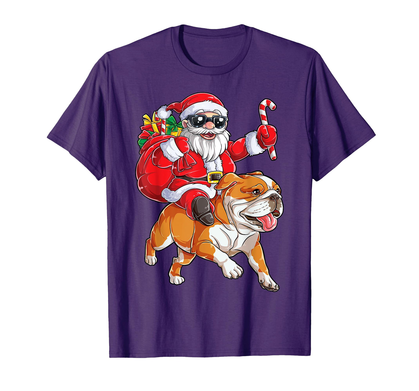 Christmas Santa Claus Riding English Bulldog Xmas Boys Dog T-Shirt