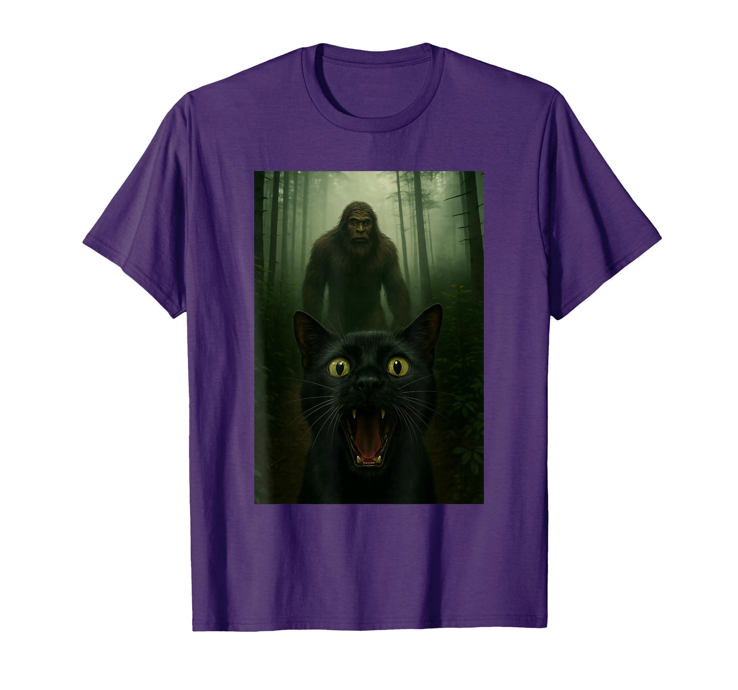 Black Cat Selfie With Bigfoot Funny Sasquatch T-Shirt