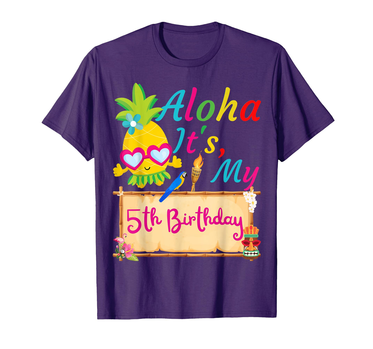 Aloha It's My 5th Birthday Hawaii 5 Years Girl Luau Candles T-Shirt