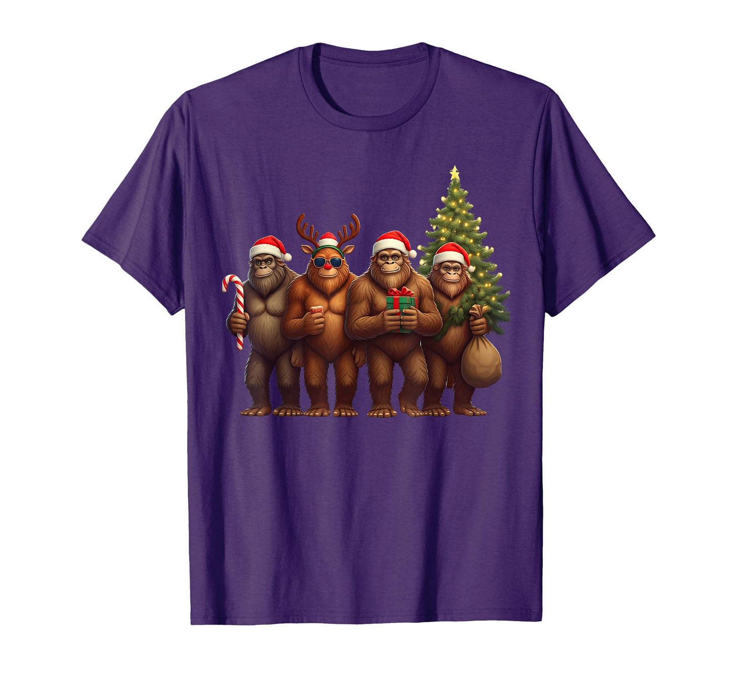 Santa Bigfoot Christmas Lights Bigfoot Lover Xmas Squad T-Shirt