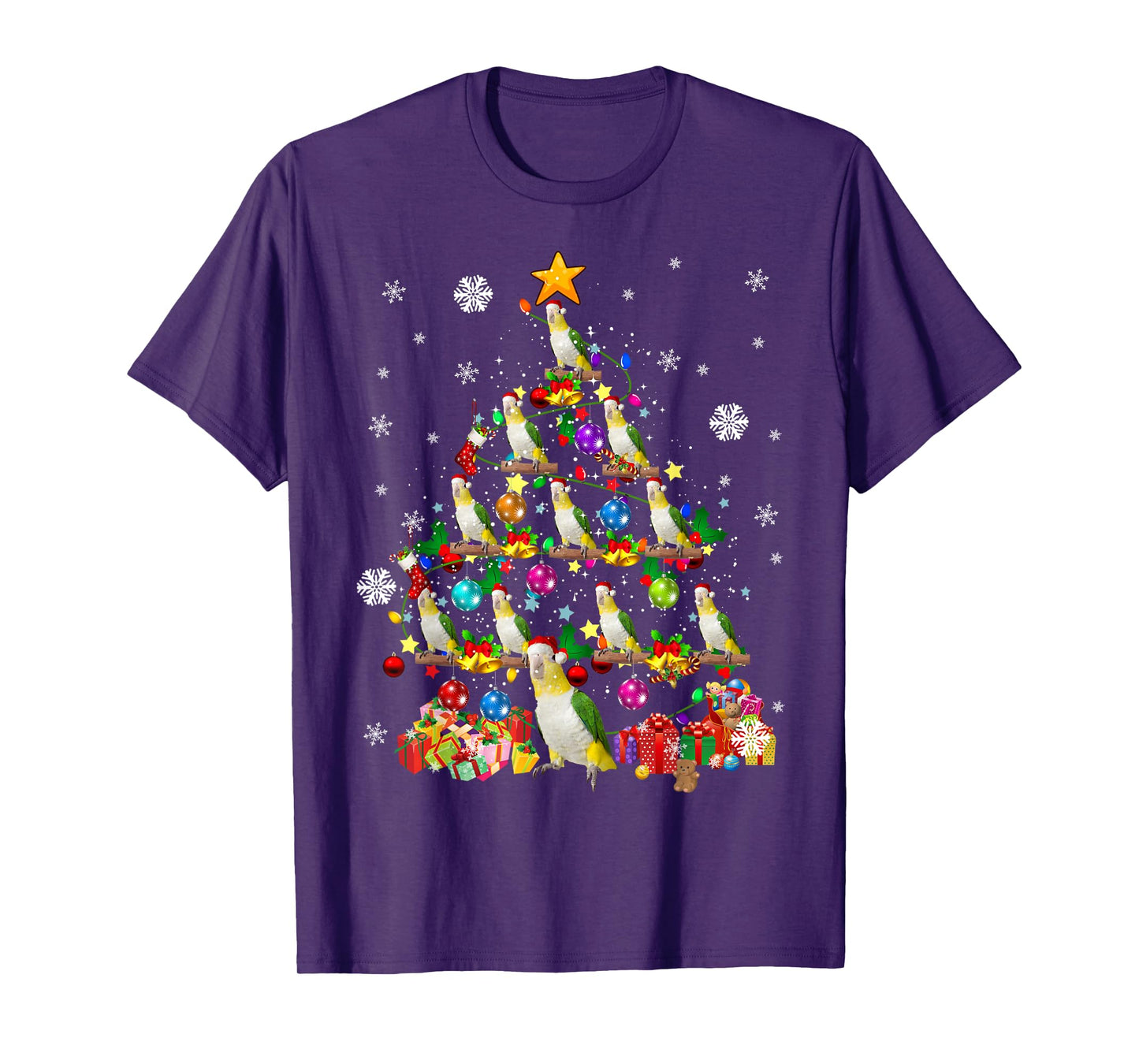 Santa Caique Birds Christmas Tree Lights Santa Parrots Birds T-Shirt