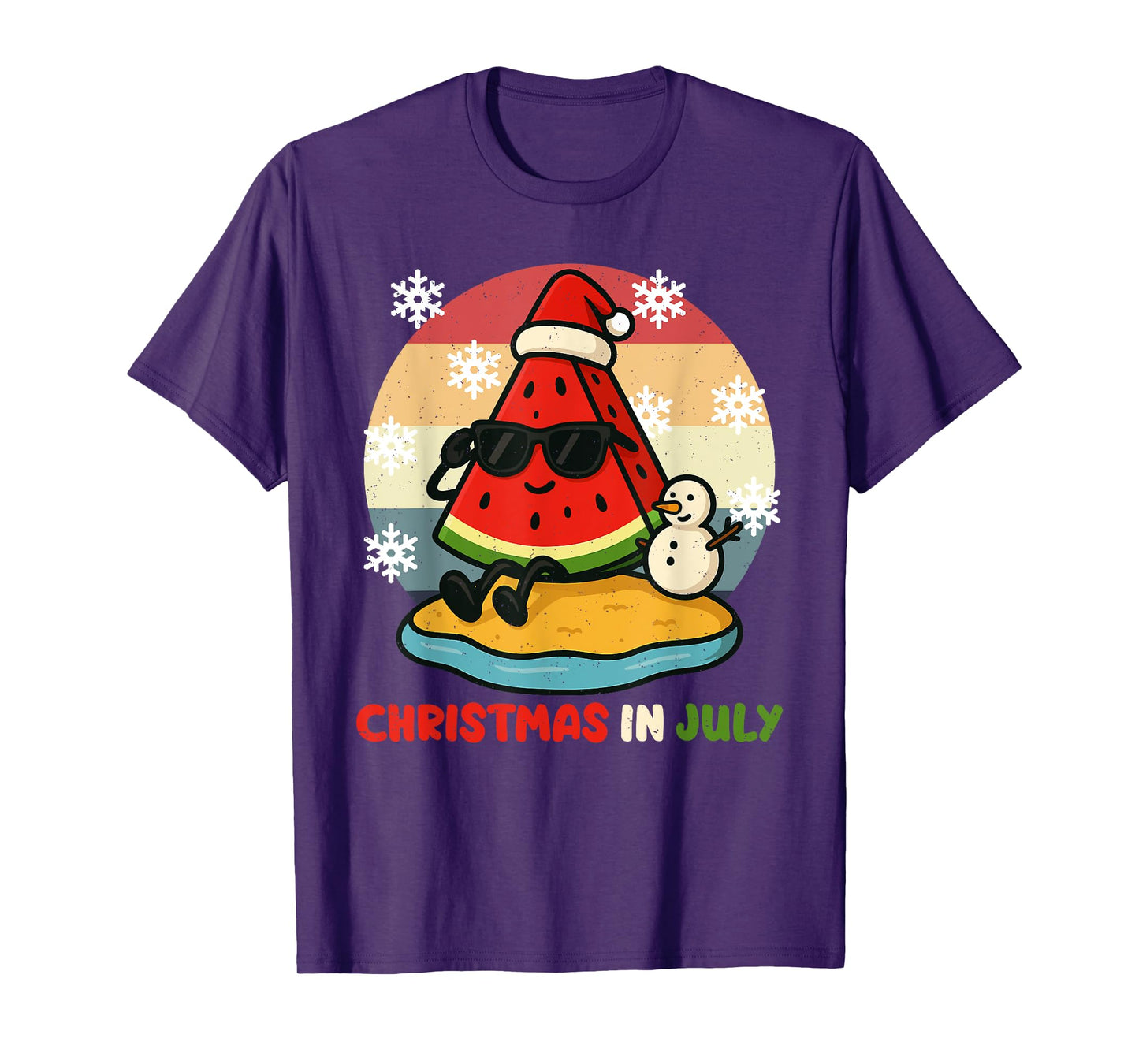 Watermelon Santa Hat Snowman Christmas In July Summer X-mas T-Shirt