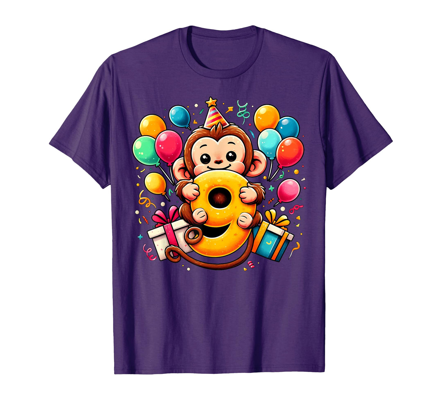 Monkey 9th birthday boy girl 9 years old ninth nine Monkey T-Shirt