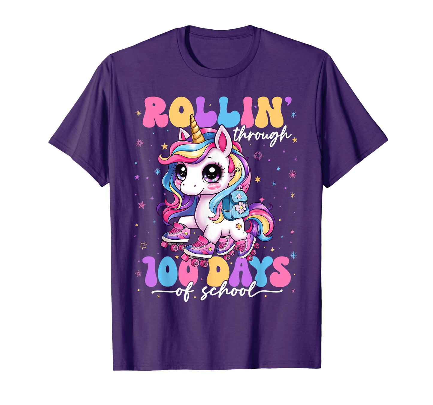 Rollin' Through 100 Days Of School 100th Day Unicorn Teacher T-Shirt