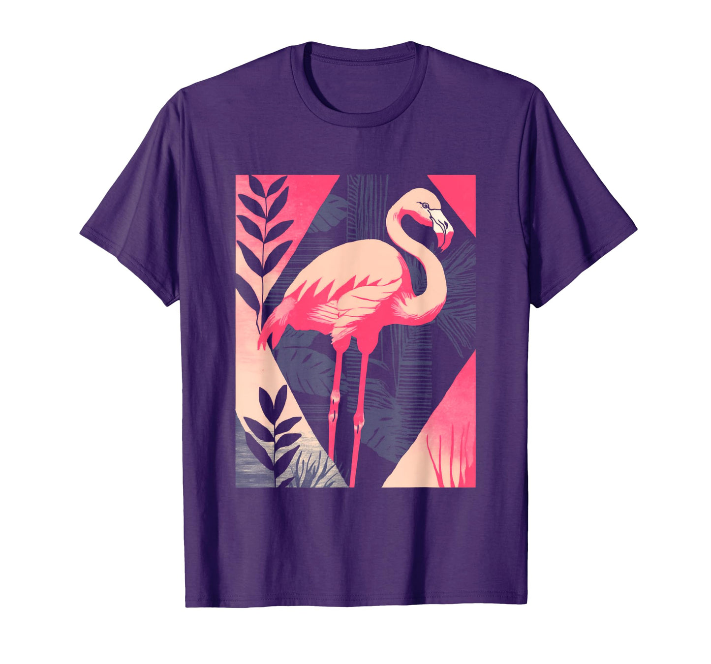 Palm Fronds Art Deco Retro Tropical Flamingo T-Shirt