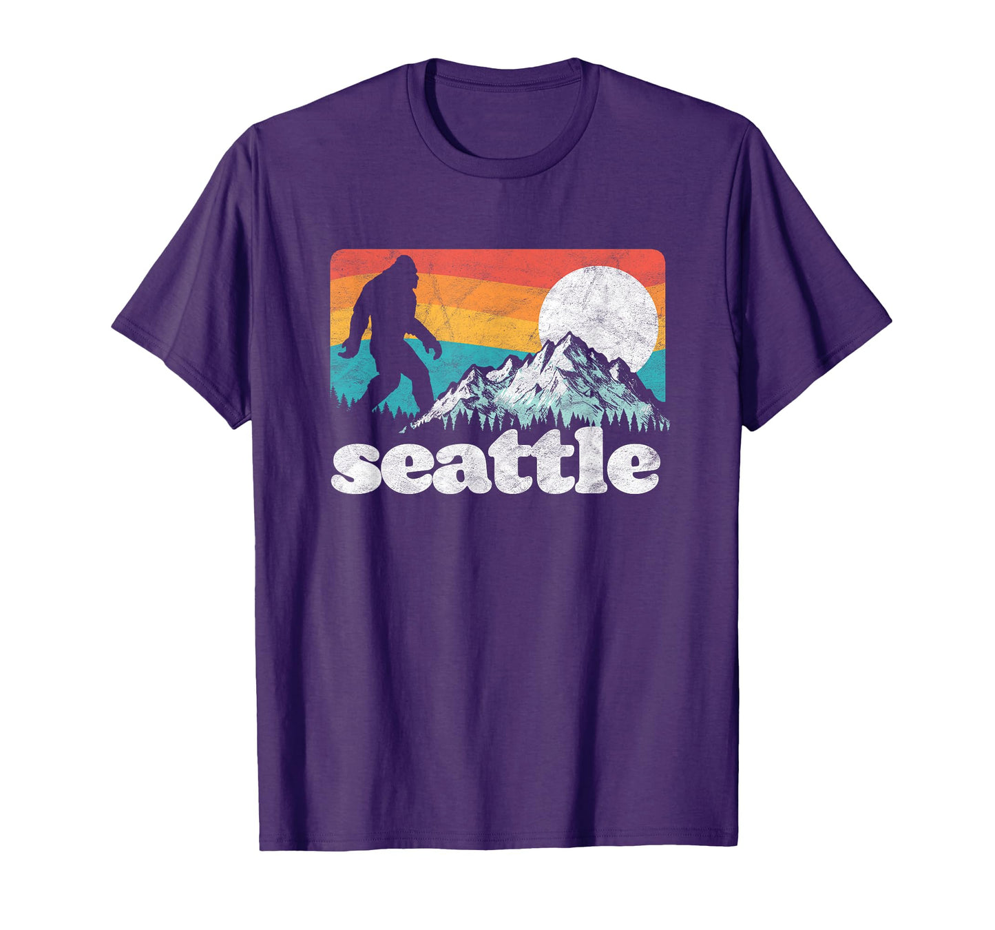 Seattle Washington Bigfoot Mountains Retro Distressed 80s T-Shirt