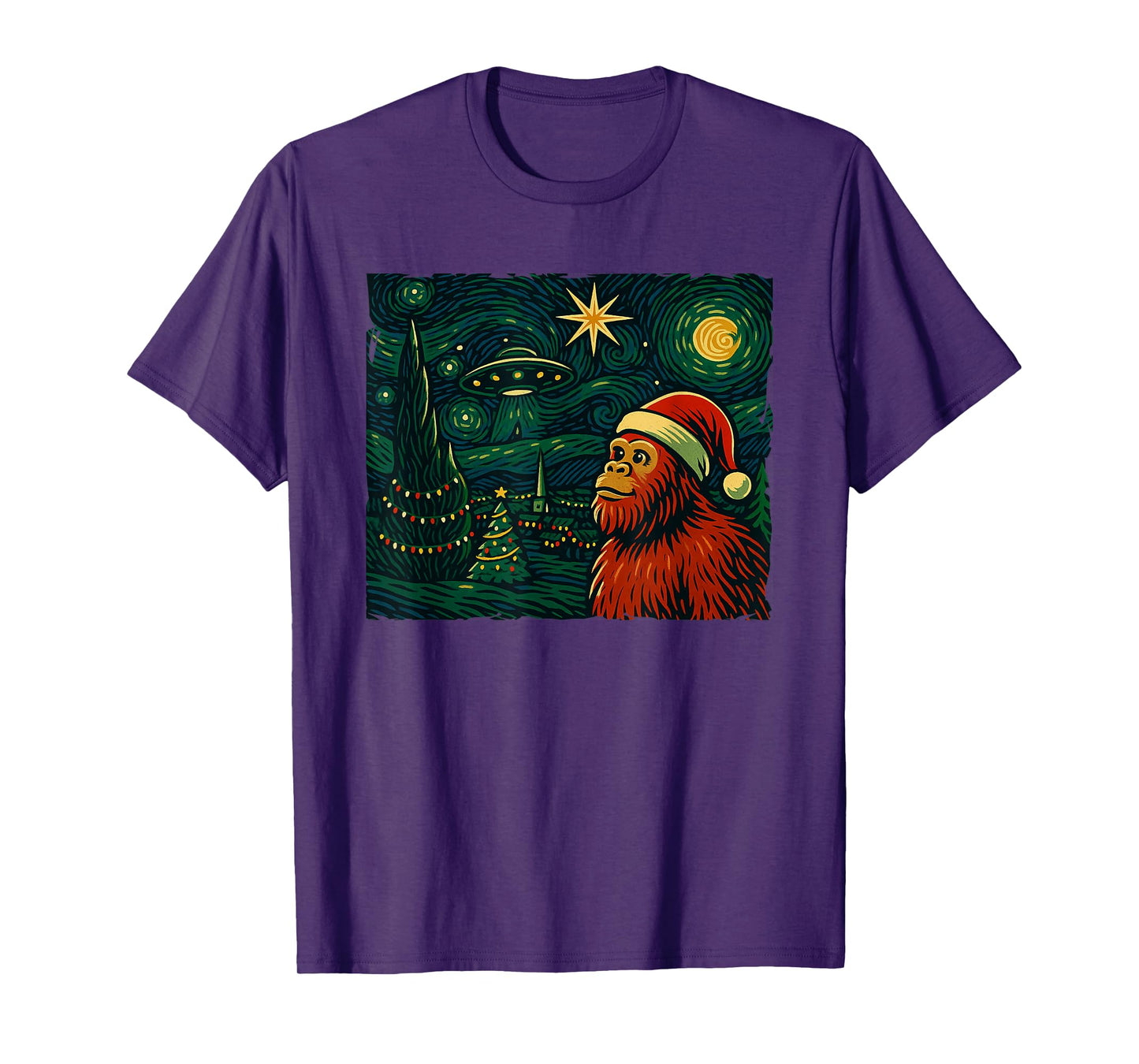 Funny Bigfoot Starry Night Christmas Art Holiday Party T-Shirt
