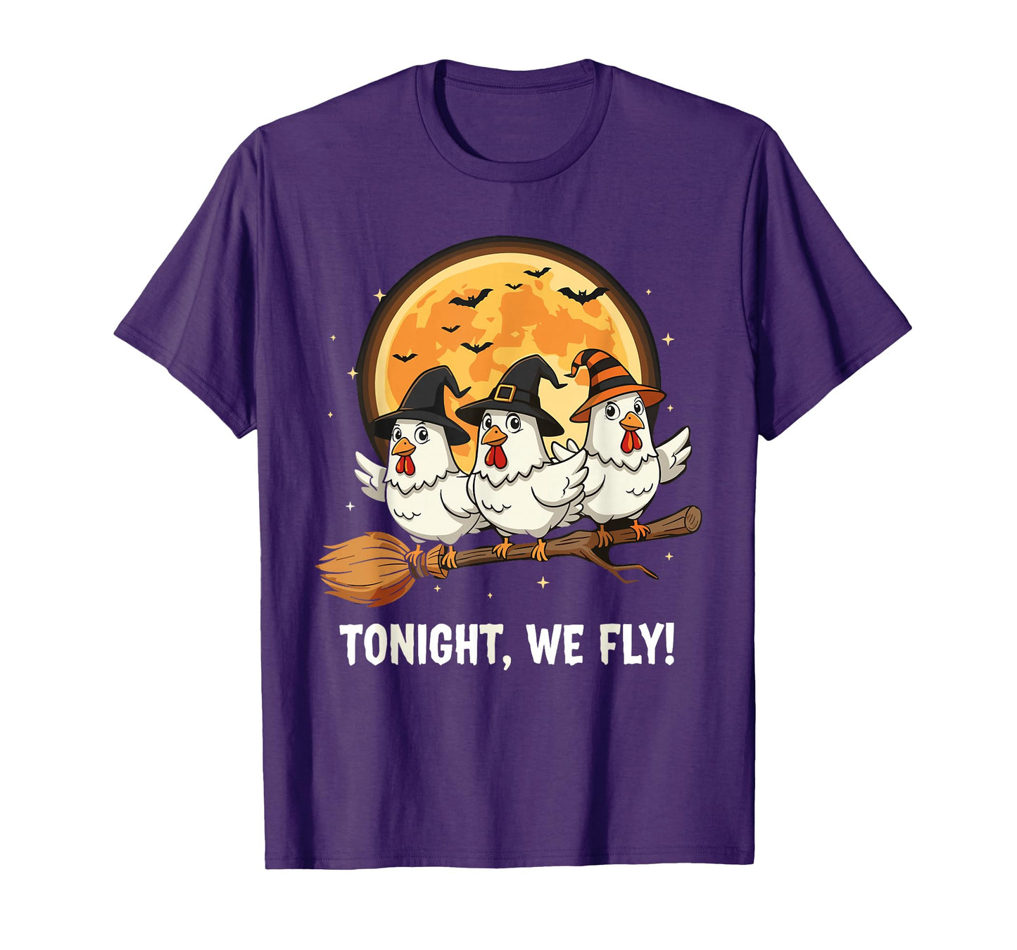 Funny Halloween Chicken Witches Broomstick Spooky Hens Moon T-Shirt
