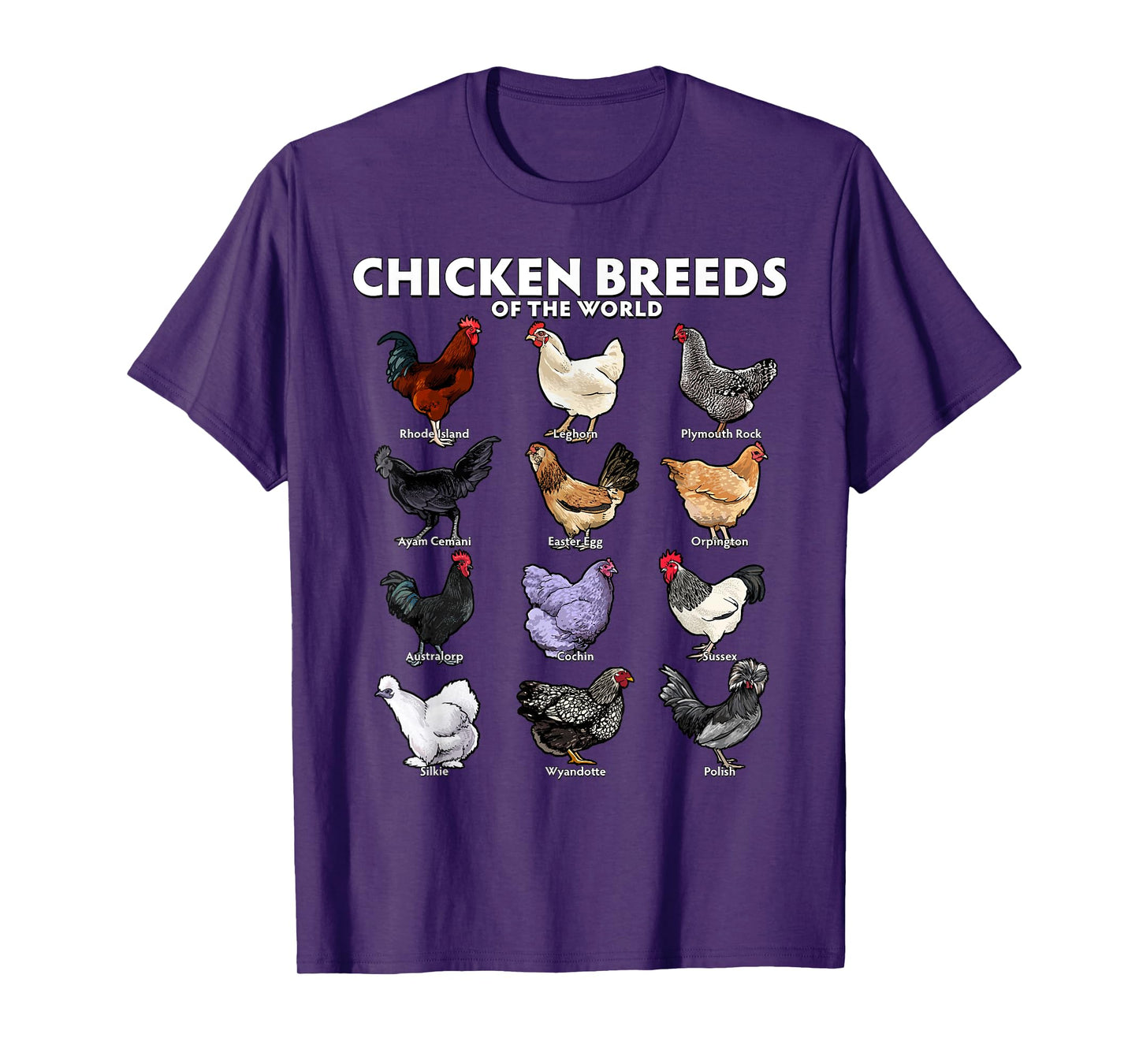 Chicken Breeds of the World Realistic Poultry Farm Chart Art T-Shirt