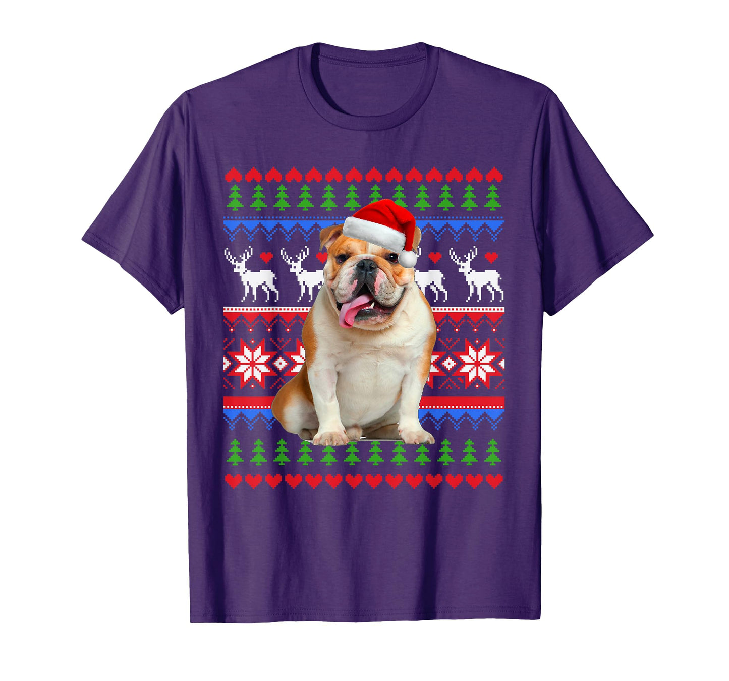 Santa English Bulldog Christmas Light Ugly Christmas Sweater T-Shirt for Men Women Kids