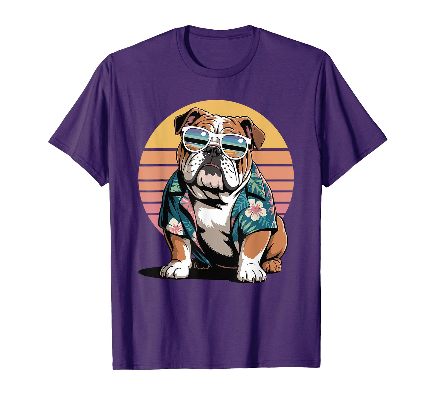 English Bulldog Sunglasses Hawaiian Beach Summer T-Shirt