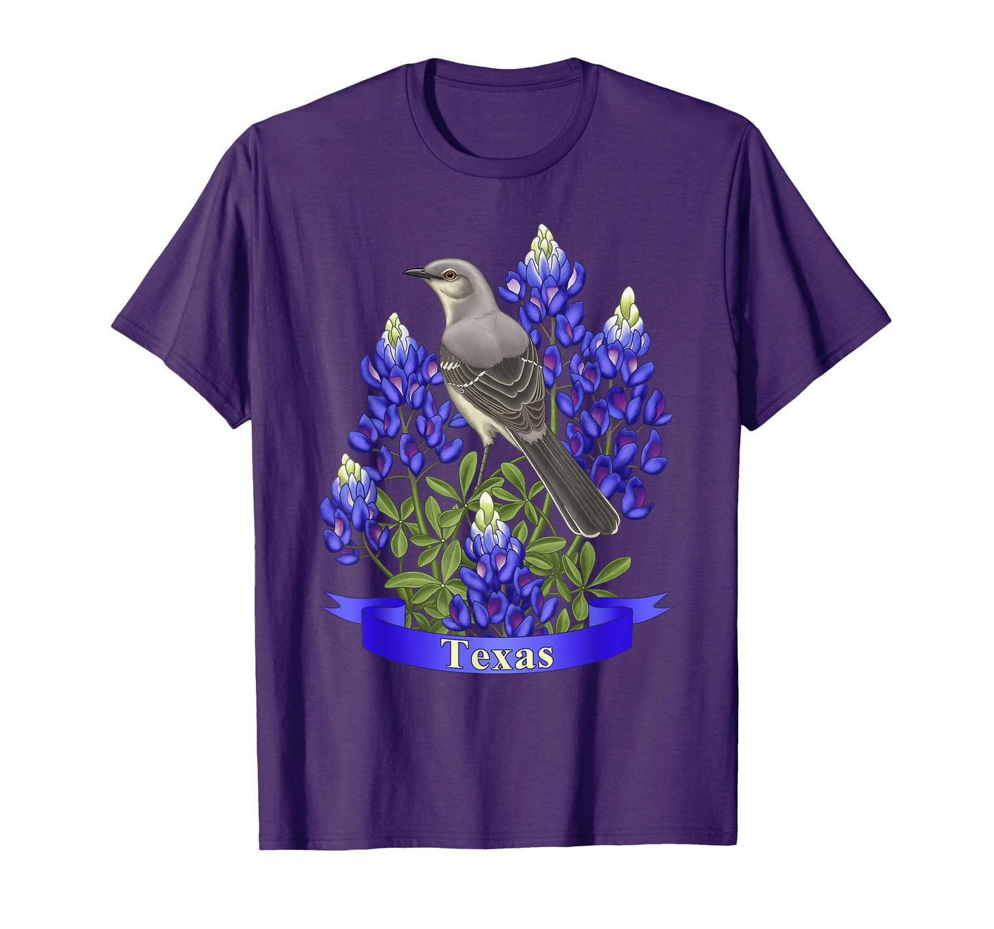 Texas State MockingBird & Purple Bluebonnet Wild Flowers T-Shirt